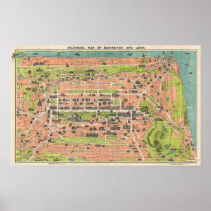 Pôster Mapa da Vintage de Edimburgo, Escócia (1935)