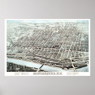 Pôster Mapa da Vintage de Manchester, NH de 1876
