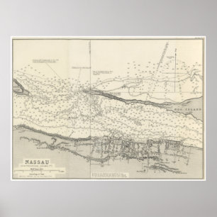 Poster Mapa da Vintage de Nassau Bahamas (1884)