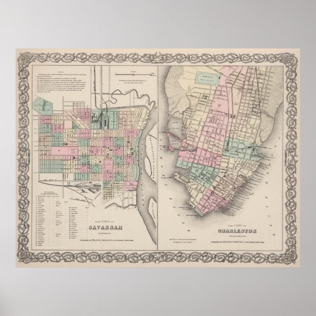 Poster Mapa da Vintage de Savannah GA e Charleston SC 188 (Frente)