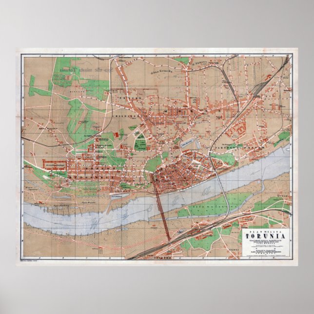 Poster Mapa da Vintage de Torun Polônia (1921) (Frente)