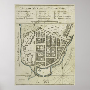 Pôster Mapa da Vintage do Baixa Manhattan (1764)