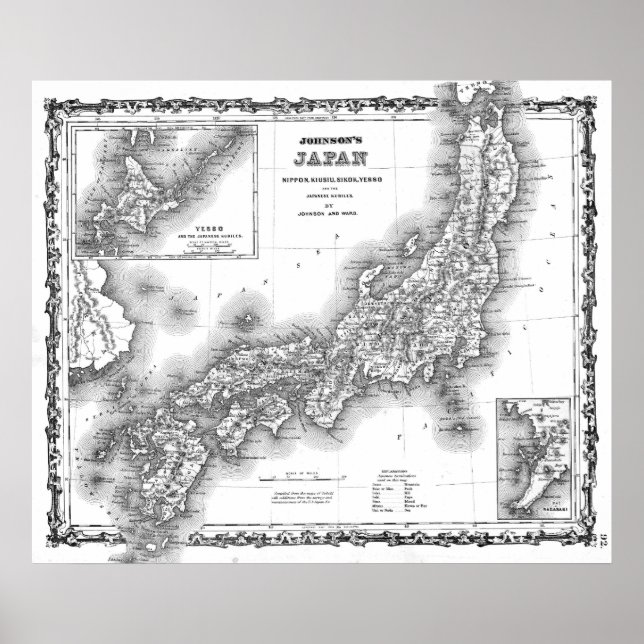 Pôster Mapa da Vintage do Japão (1855) BW (Frente)