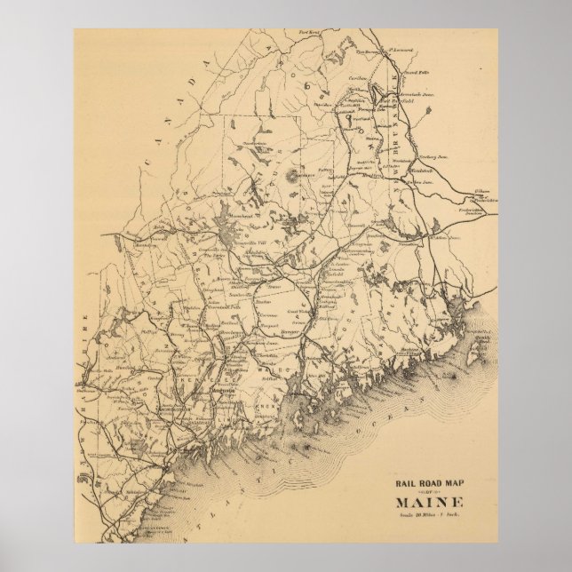 Pôster Mapa da Vintage do Maine (1894) (Frente)