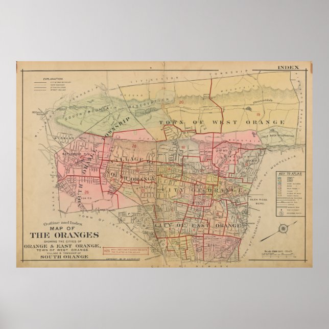 Poster Mapa da Vintage do Orange NJ (1911) (Frente)