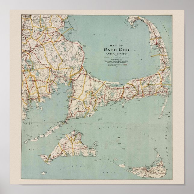 Pôster Mapa da Vintage em Cape Cod, Massachusetts (Frente)