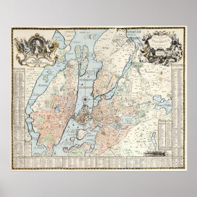 Pôster Mapa da Vintage em Estocolmo (1733) (Frente)