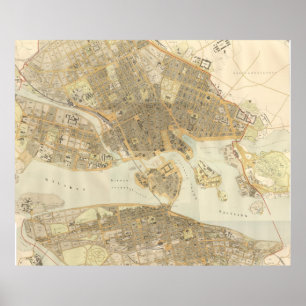 Pôster Mapa da Vintage em Estocolmo (1899)