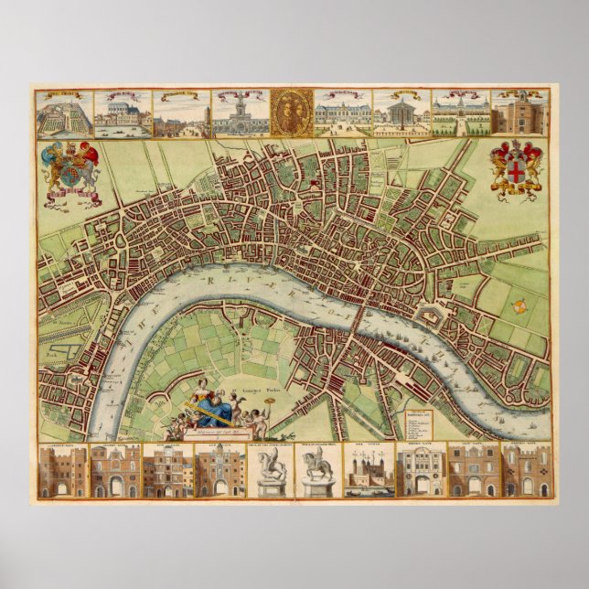 Pôster Mapa da Vintage em Londres (século XVII) (Frente)