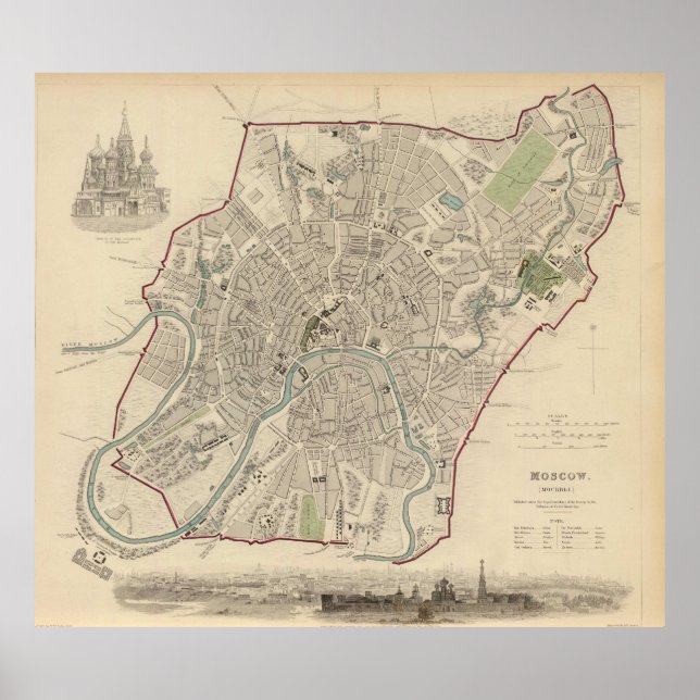 Poster Mapa da Vintage em Moscou (1836) (Frente)