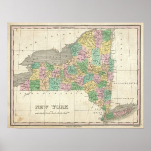 Pôster Mapa da Vintage em Nova Iorque (1827)
