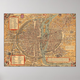 Pôster Mapa da Vintage em Paris (1575)