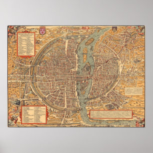 Pôster Mapa da Vintage em Paris (1575)