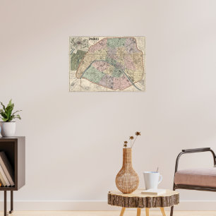 Poster Mapa da Vintage em Paris (1878)