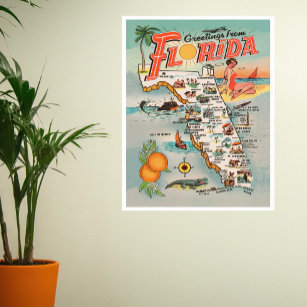 Poster Mapa da Vintage Florida