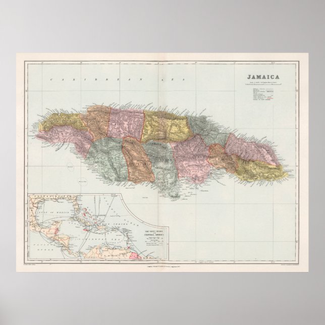 Poster Mapa da Vintage Jamaica (1904) (Frente)