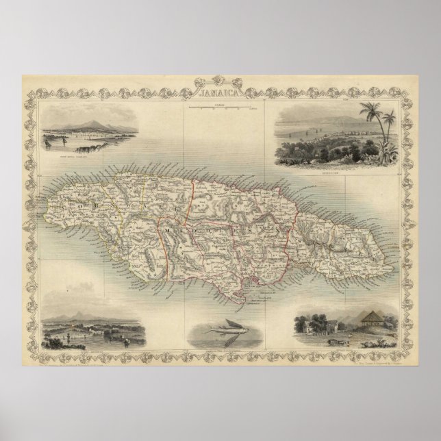 Poster Mapa da Vintage na Jamaica (1851) (Frente)