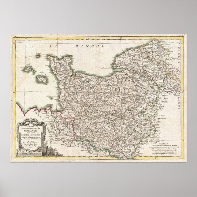 Poster Mapa da Vintage na Normandia (1771) (Frente)