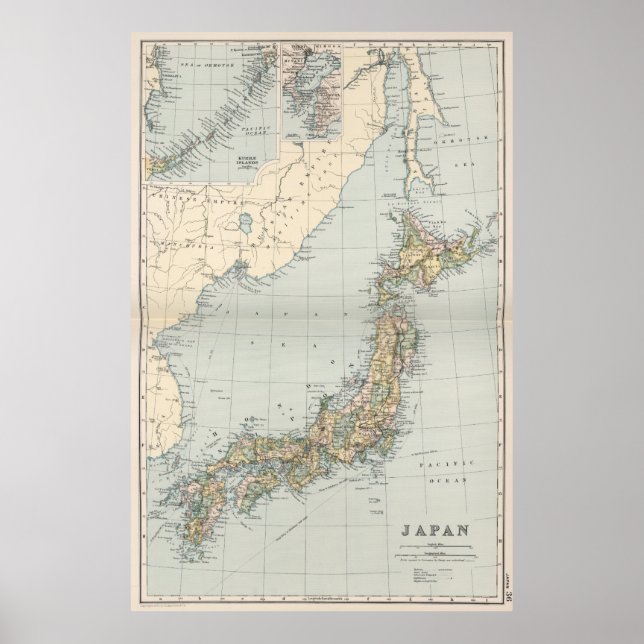 Poster Mapa da Vintage no Japão (1892) (Frente)