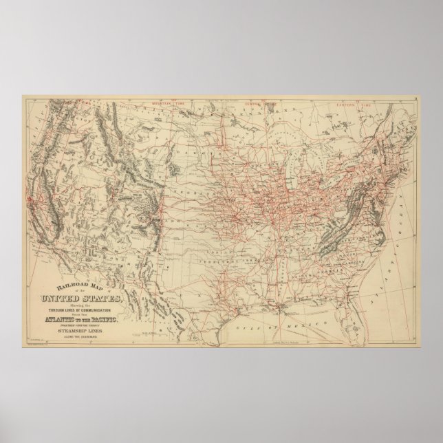 Poster Mapa da Vintage nos Estados Unidos (1886) (Frente)