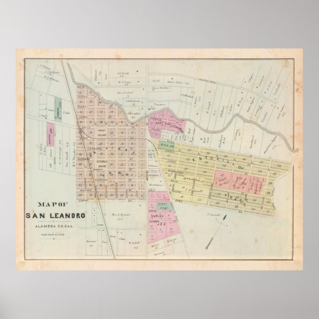 Poster Mapa da Vintage San Leandro CA (1878) (Frente)