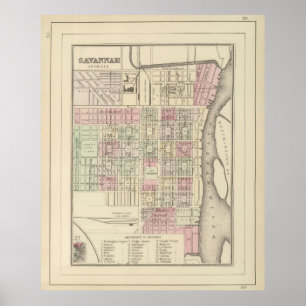 Poster Mapa da Vintage Savannah GA (1884)