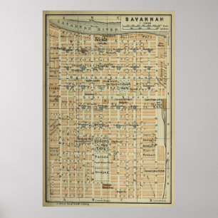 Poster Mapa da Vintage Savannah GA (1904)