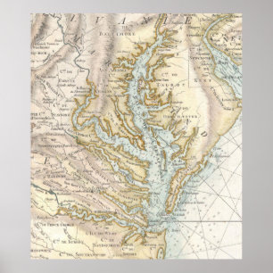 Pôster Mapa da Vintagem da Baía de Chesapeake (1778) 2