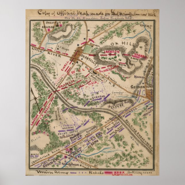 Poster Mapa da Vintagem da Batalha de Chantilly (1865) (Frente)