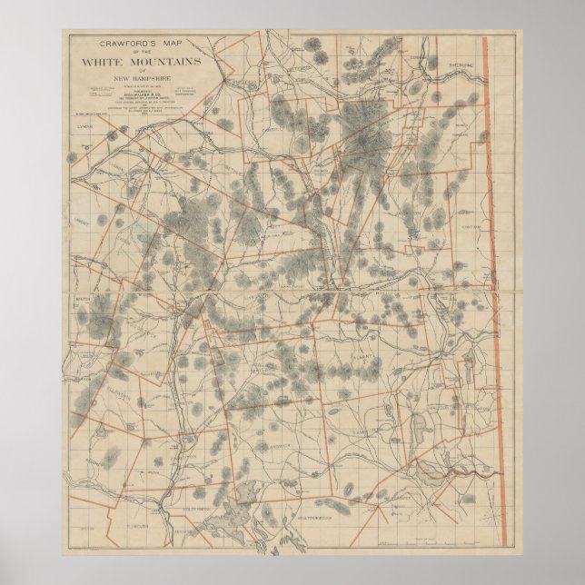 Poster Mapa da Vintagem das Montanhas Brancas (1896) (Frente)