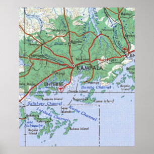 Poster Mapa da Vintagem de Kampala Uganda