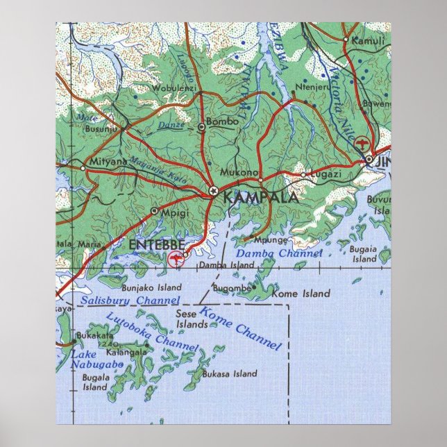 Poster Mapa da Vintagem de Kampala Uganda (Frente)