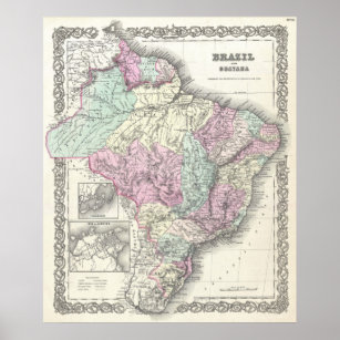 Pôster Mapa da Vintagem do Brasil (1855)