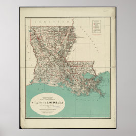 Poster Mapa da Vintagem do Estado de Louisiana