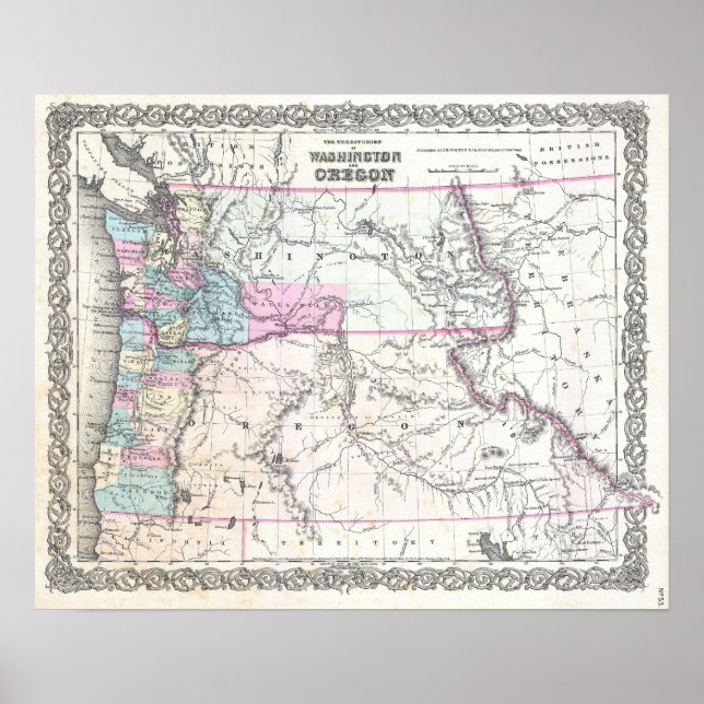 Poster Mapa da Vintagem do Noroeste do Pacífico, Oregon (Frente)
