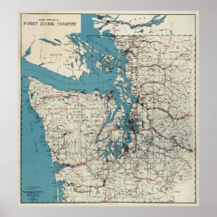 Pôster Mapa da Vintagem do Puget Sound (1919)