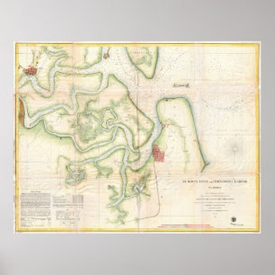 Poster Mapa da Vintagem do Rio das Ruas - FL/GA (1857)