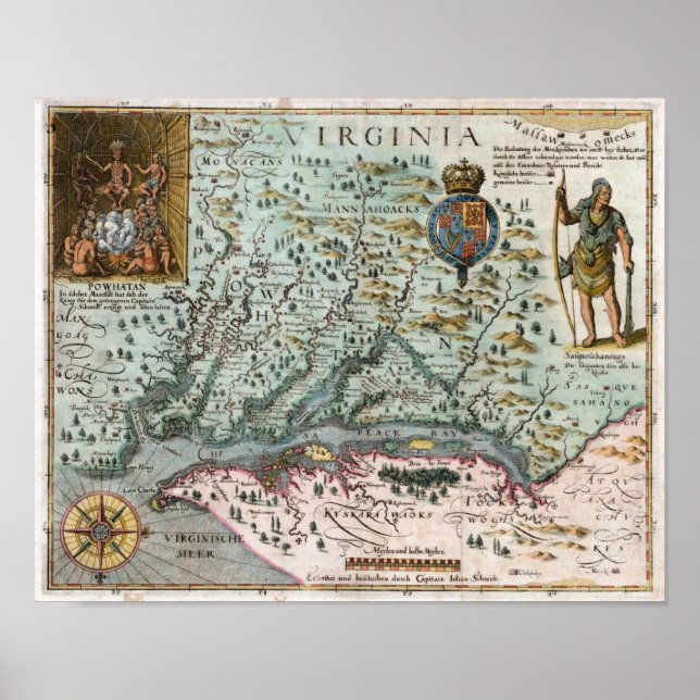 Poster Mapa da Virgínia 1627 (Frente)