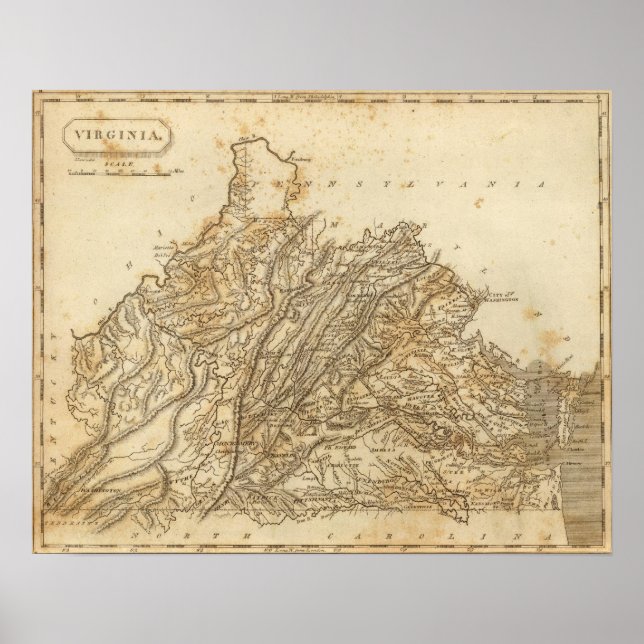 Poster Mapa da Virgínia por Arrowsmith (Frente)