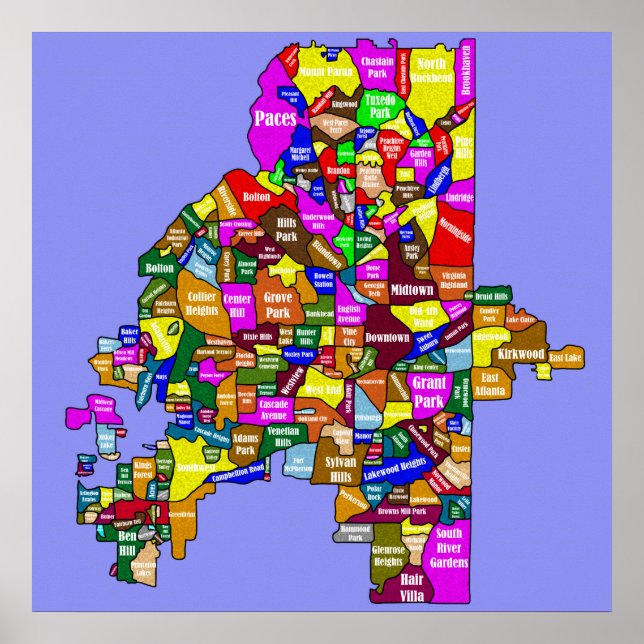 Poster Mapa da vizinhança de Atlanta (Frente)