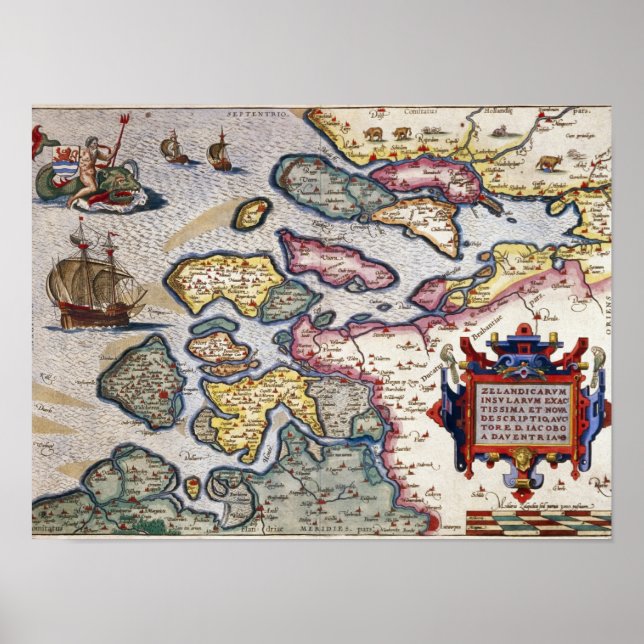 Poster Mapa da Zelândia, c.1560 (Frente)
