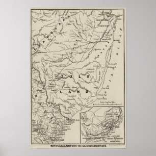 Poster Mapa da Zulândia com as Fronteiras adjacentes