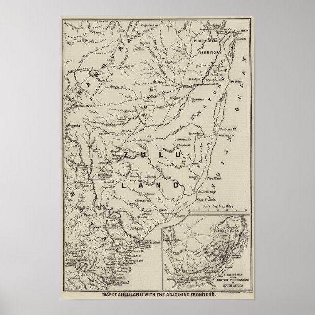 Poster Mapa da Zulândia com as Fronteiras adjacentes (Frente)