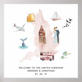 Poster Mapa d'água do Casamento de Destino do Reino Unido