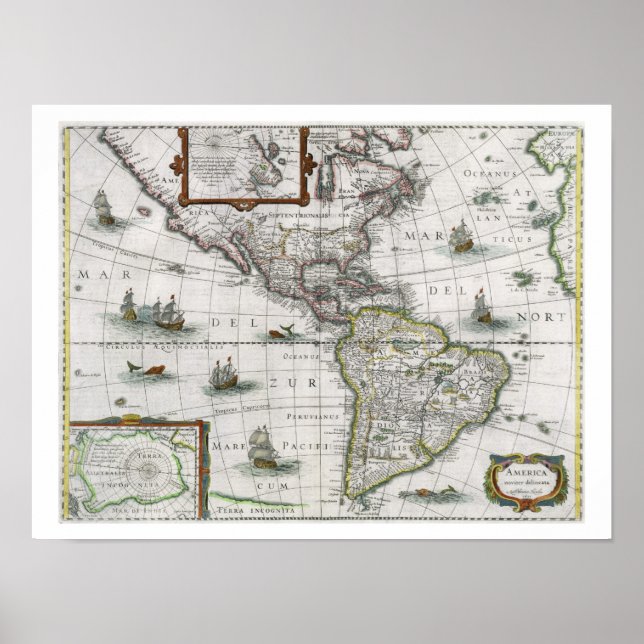 Poster Mapa das Américas, 1631 (gravação colorida) (Frente)