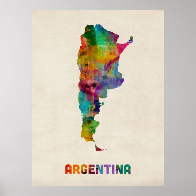 Pôster Mapa das Aquarelas da Argentina (Frente)