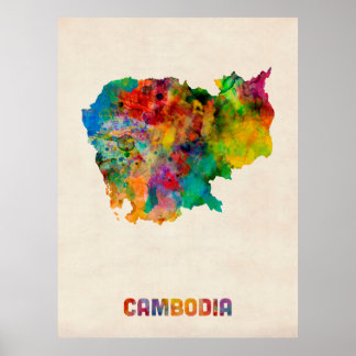 Pôster Mapa das Aquarelas do Camboja