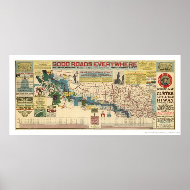Pôster Mapa das autoestradas do campo de batalha de Custe (Frente)