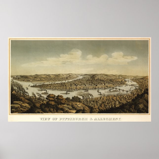 Pôster Mapa das aves de Pitsburgh - 1874 (Krebs) BigMapBl (Frente)