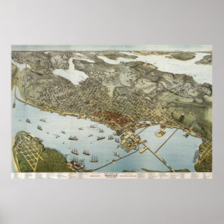 Pôster Mapa das aves de Seattle - 1891 (Koch) BigMapBlog